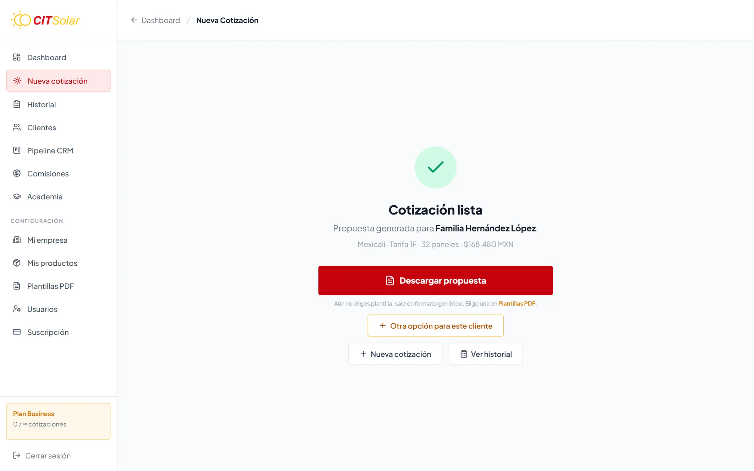 Cotizador · paso 3: cotización lista