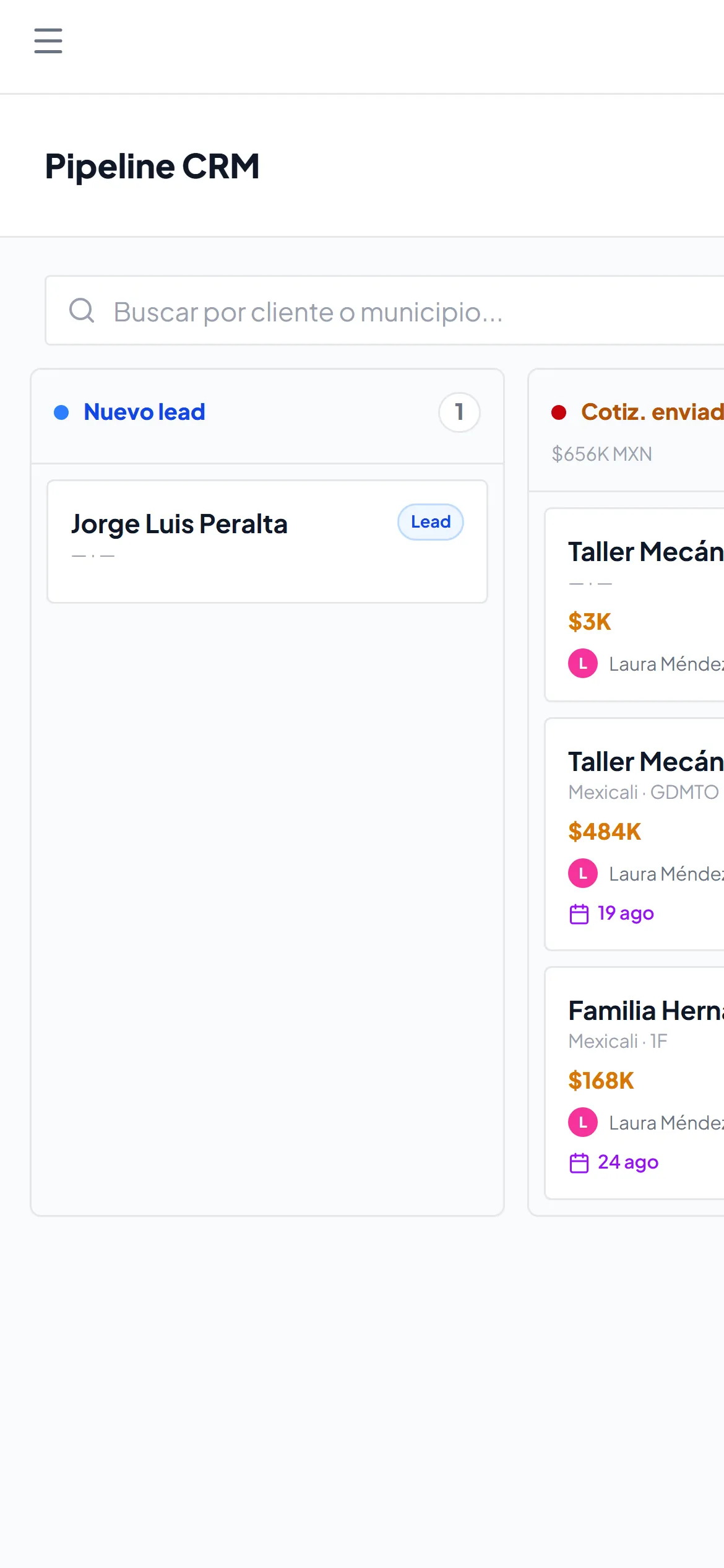 Pipeline CRM en el celular