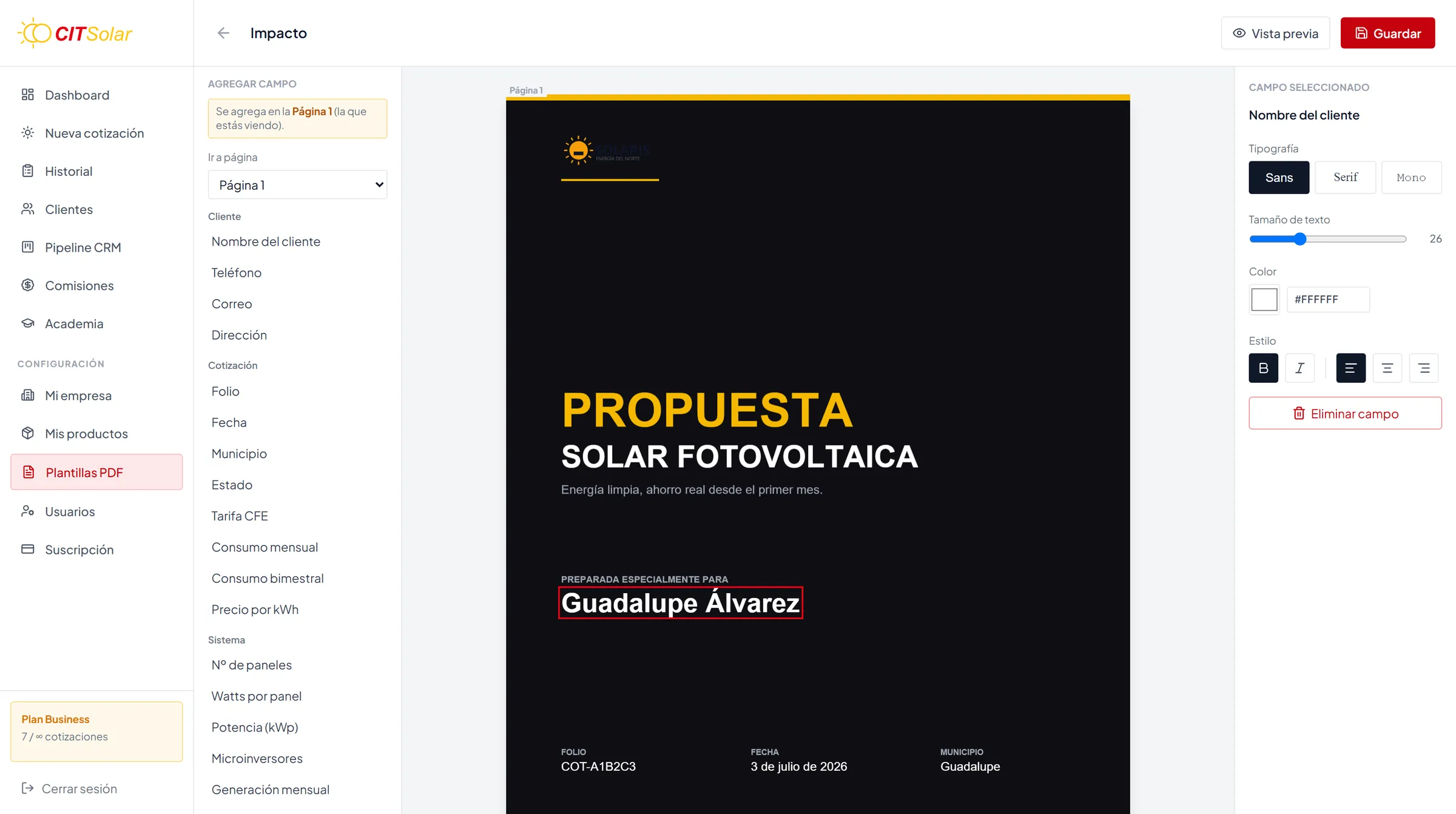 Editor visual de plantillas