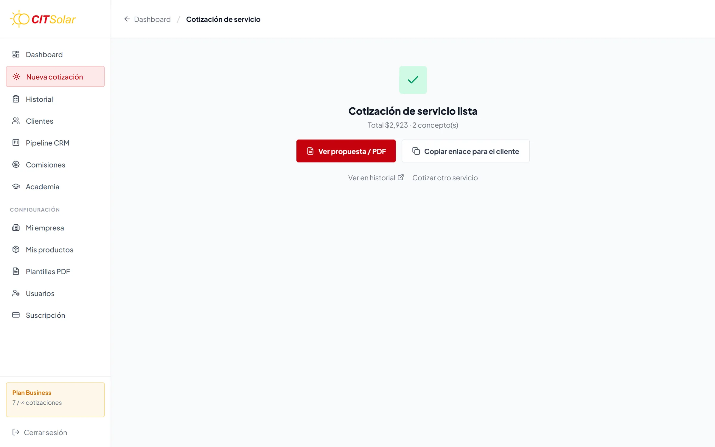 Cotización de servicio lista
